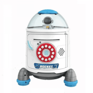 Get your kids excited about saving money with this cool and interactive space rocket electronic finger print lock money bank with light & sound. Perfect for children ages 3+-two