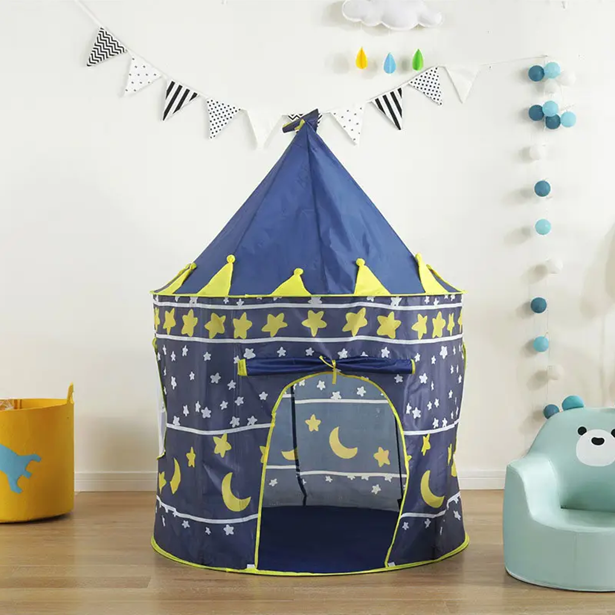 Blue & Pink Kids Foldable Crown Castle Tent-two